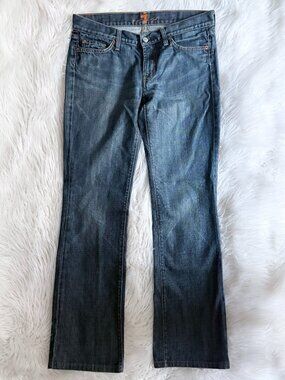 VTG y2k 7 For All Mankind Low Rise Flare Blue Jeans Dark Rinse Size 29 Womens